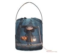 GuoChe Witch with Double Pumpkin Lights Yarn Storage Bag Crochet Knitting Bag Portable Crocheting Bag for Art Supply Crocheting Accessories