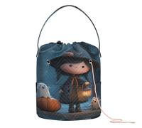 GuoChe Witch with Ghosts & Pumpkin Crochet Storage Crochet Hook Storage Portable Storage Bag for Knitting Kit Knitting Accessories