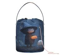 GuoChe Witch with & Pumpkin Crochet Tote Bag Crochet Bag Organizer with Holes Storage Bag for Knitting Kit Knitting Accessory