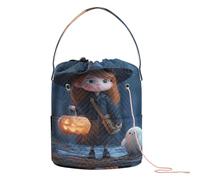 GuoChe Witch with Pumpkin & Friend Crochet Bag Small Crochet Bag Portable Yarn Tote for Crochet Hook Knitting Storage