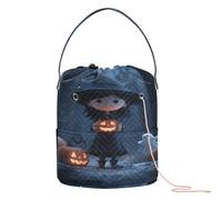 GuoChe Witch with Pumpkin & Ghosts Yarn Storage Crochet Project Bags Portable Needle Storage for Crochet Knit Knitting Crochet
