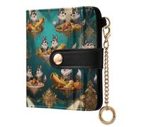 GuoChe Wolf Thanksgiving Feast Women's Minimalist Folding Wallet Fancy Everyday PU Leather Wallet for Women Boys Girls