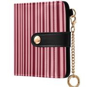 GuoChe Women's Compact Folding Wallet Convenient PU Leather Bifold Wallet for Men Women Travel, Burgundy Vertical Stripe, One Size, Modern