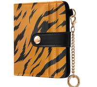 GuoChe Women's Compact Folding Wallet Portable Compact PU Leather Wallet for Women Girls, Black Stripes On Orange, One Size, Modern
