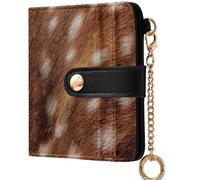 GuoChe Women's Compact Folding Wallet Portable Everyday PU Leather Wallet for Women Girls, Warm Chestnut Brown and White Spotted Deer Fur, One Size, Modern