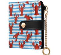 GuoChe Women's Compact Folding Wallet Portable PU Leather Folding Wallet for Girls Women Ladies, Lobster Pattern Blue White Stripes Illustration, One Size, Modern