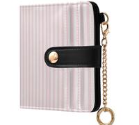 GuoChe Women's Compact Folding Wallet Portable PU Leather Folding Wallet for Girls Women Ladies, Pastel Light Blush White Vertical Line Stripes, One Size, Modern