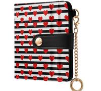 GuoChe Women's Folding Card Wallet Cute PU Leather Wallet for Women, Striped Black White Red Hearts Love Inspirational, One Size, Modern