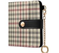 GuoChe Women's Folding Card Wallet Fancy Everyday PU Leather Wallet for Women, Red & Beige Plaid, One Size, Modern