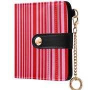 GuoChe Women's Folding Card Wallet Fancy Everyday PU Leather Wallet for Women, Red & Blush Wide Stripe, One Size, Modern