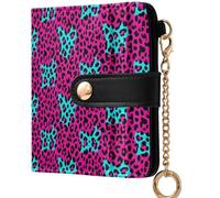 GuoChe Women's Folding Wallet Convenient PU Leather Wallet With Card Slots for Women Boys Girls, Ruby Blush Black Blue Leopard Print Cheetah Animal, One Size, Modern