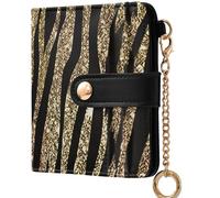 GuoChe Women's Folding Wallet For Women Cute Compact PU Leather Wallet for Woman Girl, Cool Black-Gold zebras-Stripe, One Size, Modern