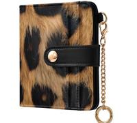 GuoChe Women's Folding Wallet With Card Slots Convenient PU Leather Folding Wallet for Girls Women Ladies, Light Tan and Black Leopard Fur Texture with, One Size, Modern