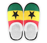 GuoChe Women's House Slippers Coral Fleece Anti-Skid Sole Comfortable Portable Slippers Hotel Travel Bedroom Airplane Party M, Ghana Flag, Medium
