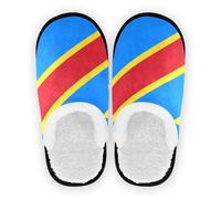 GuoChe Women's House Slippers Coral Fleece Non-Slip Travel Slippers Indoor Outdoor Winter Bedroom M, Democratic Republic of the Congo Flag, Large