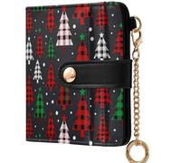 GuoChe Women's Leather Folding Wallet Convenient Compact PU Leather Wallet for Men Women Travel, Merry Christmas Trees with Buffalo Plaid &, One Size, Modern