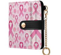 GuoChe Women's Leather Folding Wallet Waterproof PU Leather Card Wallet for Women, Blush Ribbon On Leopard Print Pattern Breast, One Size, Modern