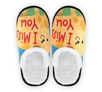 GuoChe Womens Mens Slippers Fuzzy Fleece Anti-Skid Sole Lightweight House Slipper Socks Home Indoor M, I Miss You Cartoon Cute Brown Dog, Medium