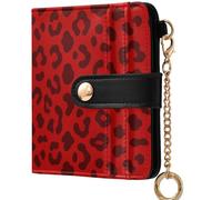 GuoChe Women's Minimalist Folding Wallet Convenient Compact PU Leather Wallet for Women Girls, Ultra Dark Red Leopard Skin, One Size, Modern