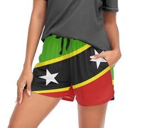 GuoChe Women's Sleepwear Short with Pockets Elastic Waist Summer Lounge Sweat Sleep Shorts,S, National Flag of Saint Kitts and Nevis, Large