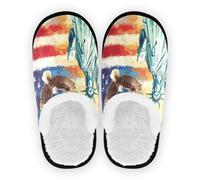 GuoChe Women's Spa Slippers House Shoes Coral Fleece Non-Slip Soft Warm Funny Slippers Bedroom Home Office Travel Yoga M, Usa Presidents Day Flag & Lady Liberty, Large
