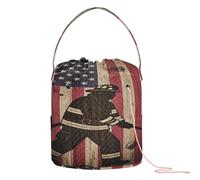 GuoChe Wood Fireman Usa Flag Thin Red Line Us Firefighter Crochet Yarn Bag Knitting Bag Yarn with Holes Crochet Tote for Knitting Kit Knitting Project