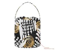 GuoChe Yarn Bag abstract Gold Circles White Black Storage Tote Bag Portable Storage Bags for Knitting Tool Crochet Supply