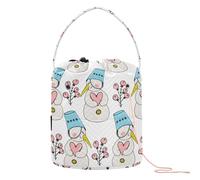 GuoChe Yarn Bag Merry Christmas Blue Snowmen Hearts Crochet Organizer Bag Portable Craft Bag for Knitting Needle Craft Storage