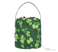GuoChe Yarn Bag St. Patrick's Day Lucky Green Clover Plaid Crochet Hook Case with Holes Craft Bag for Crochet Holder Knitting Accessory