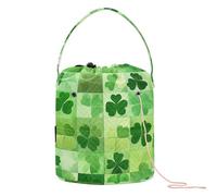GuoChe Yarn Bag St. Patrick's Day Lucky Green Clover Plaid Travel Organizer Bag with Holes Needle Storage for Knitting Needle Craft Storage