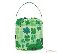 GuoChe Yarn Bag St. Patrick's Day Lucky Green Clover Plaid Yarn Project Bag Portable Needle Storage for Yarn Balls Crochet Organizers