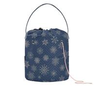 GuoChe Yarn Bags Merry Christmas Snowflakes Blue Yarn Storage Organizer with Holes Needle Storage for Travel Crochet Travel Accessory