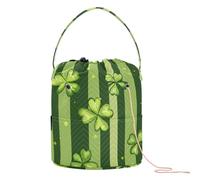 GuoChe Yarn Bags St. Patrick's Day Lucky Green Clover Crochet Knitting Bag with Holes Crochet Tote for Knitting Tools Knitting Supplies