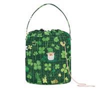 GuoChe Yarn Bags St. Patrick's Day Lucky Green Clover Yarn Storage Tote Portable Crocheting Bag for Knit Crochet Knitting