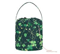 GuoChe Yarn Storage Bag St. Patrick's Day Lucky Green Clover Yarn Storage Tote Portable Crochet Tote for Travel Crochet Yarn Accessory