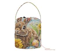 GuoChe Yarn Storage Happy Easter Rabbit Daisy Egg Retro Yarn Holder Crocheting Portable Crocheting Bag for Crochet Tools Knitting Supplies