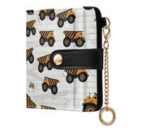 GuoChe Yellow Construction Trucks Pattern Women's Leather Folding Wallet Waterproof PU Leather Folding Wallet for Men Women Travel