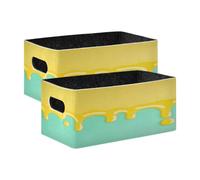 GuoChe Yellow Drip Design on Light Green Fabric Storage Bins Baskets 2 Pack Decorative Large Closet Organizer Bins for Closet, Shelf, Dresser