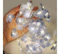 GUOCHENG 5M 50LEDs Hydrangea Petals String Light, Real Touch Fake Hydrangea Fairy Lights, Battery Power with Timer Realistic Faux Flower Strings for Bedroom Home Wall Decor (Blue)