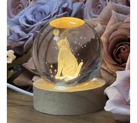 GUOCHENG Cat Crystal Ball Light, Kitty Figurines in Crystal Ball with Stand Paperweights Decor, Cat Collectibles Themed Decorative Desk Lamps, Cat Lover Gifts(Moon)