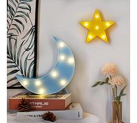 GUOCHENG Lovely Moon&Star Night Light Set Battery Operated LED Star Marquee Sign Decorative Moon Table Lamps for Baby Children Bedroom Nursery, Christmas Birthday Gifts(Blue Moon&Yellow Star)