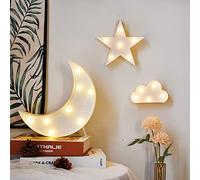 GUOCHENG Moon Star Cloud Night Light Set Battery Operated LED Marquee Sign Decorative Night Table Lamps for Baby Children Bedroom Nursery(White)