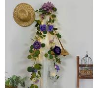 GUOCHENG Rose Flower Garland with String Lights, 6 Ft Silk Flowers Fairy Lights with Timer, Artificial Eucalyptus Garland Light for Wedding Arch Party Wall Room Decor-Purple