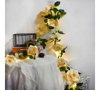 GUOCHENG Rose Garland Fairy Lights with Timer, Hanging Rose Vine LED String Light Battery Power Flower Garland Lights for Wedding Party Home Indoor Decorations (Champagne)