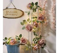 GUOCHENG Vintage Rose Garland Light 2m Artificial Hanging Flower Strings with Timer, Battery Power Rose Wreath Lights Decor for Bedroom Home Wedding, Wall Decoration