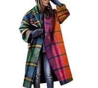 GUOCU Checked Fleece Jacket Womens Casual Plaid Wool Blend Overcoat Fall Winter Baggy Warm Cardigan Trench Coat Ladies Lapel Button Down Long Sleeve Shirt Coat Jacket Shackets with Pocket Color C 3XL