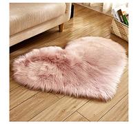 GUOCU Heart-Shaped Fluffy Faux Fur Imitation Sheepskin Area Rugs Double Heart Shaped Plush Floor Carpet Non Slip Shaggy Carpet Mats for Living Room Bedroom Kids Room Sofa Pink 60x60CM