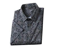GUOCU Men's Big & Tall Short-Sleeved Shirt Paisley Patchwork Printed Shirt Button Up Hawaiian Formal Shirt Tops Dress Beach Floral Shirts Plus Size 9203Black 210