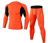 GUOCU Mens Compression Base Layer Set Gym Leggings Fitness Sports Running Quick Dry Yoga Sportswear Suits Tights Underwear Set Wicking,Orange,L
