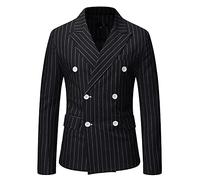 GUOCU Men's Pinstripe Suit Jacket,Smart Casual Lapel Blazer Double Breasted Two Button Stylish Striped Suit Coats Retro Slim Fit Blazer Jackets Wedding Party Formal Tuxedo Jackets Black A XL